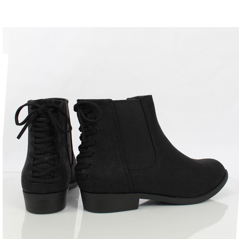 Black Chelsea Elastic Side Back Lace Tie Ankle - Picture 5 of 6